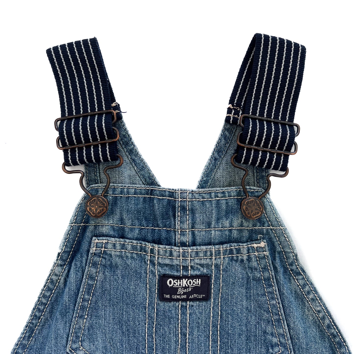 Vintage OshKosh B’gosh Denim Short Overalls – Carpenter Style Light Wash | 3 Years
