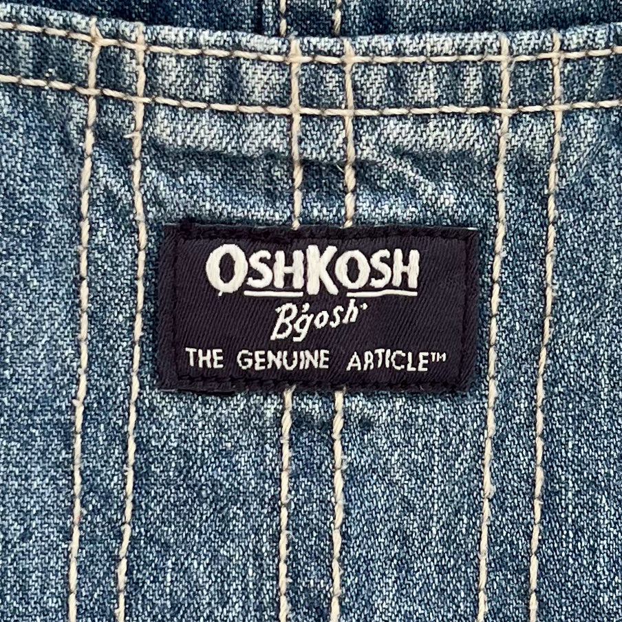 Vintage OshKosh B’gosh Denim Short Overalls – Carpenter Style Light Wash | 3 Years