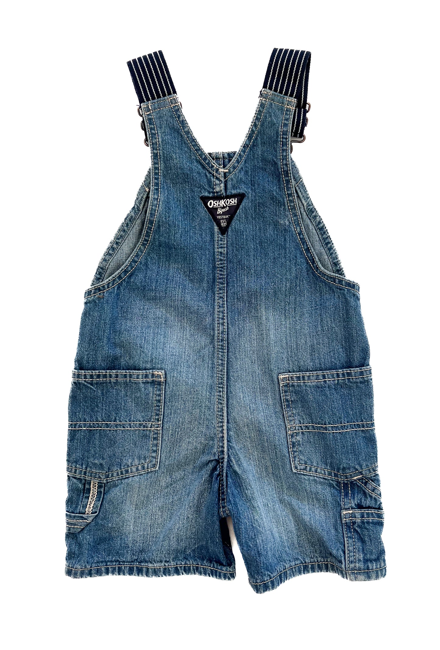 Vintage OshKosh B’gosh Denim Short Overalls – Carpenter Style Light Wash | 3 Years