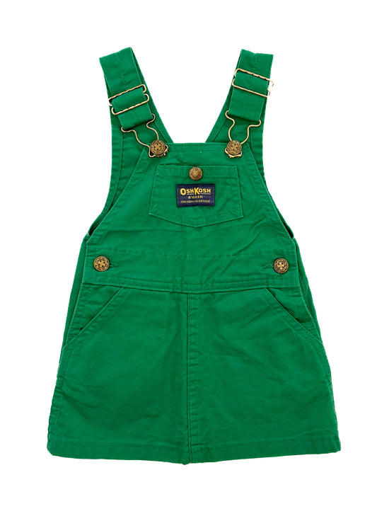 Vintage OshKosh B’gosh VESTBAK Green Denim Overall Dress – Made in USA Kids 2-Years