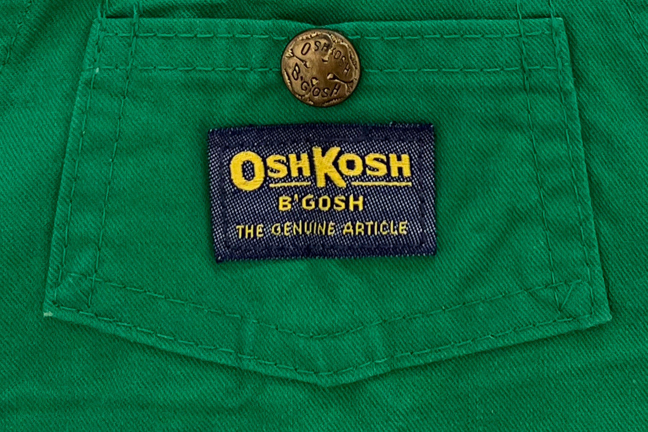 Vintage OshKosh B’gosh VESTBAK Green Denim Overall Dress – Made in USA Kids 2-Years
