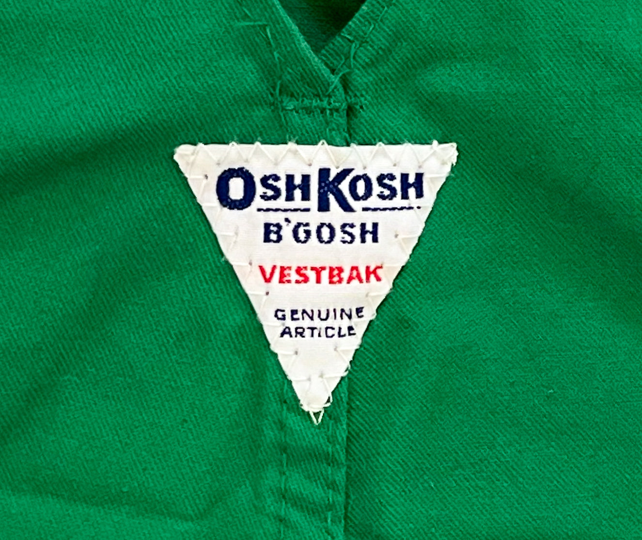Vintage OshKosh B’gosh VESTBAK Green Denim Overall Dress – Made in USA Kids 2-Years