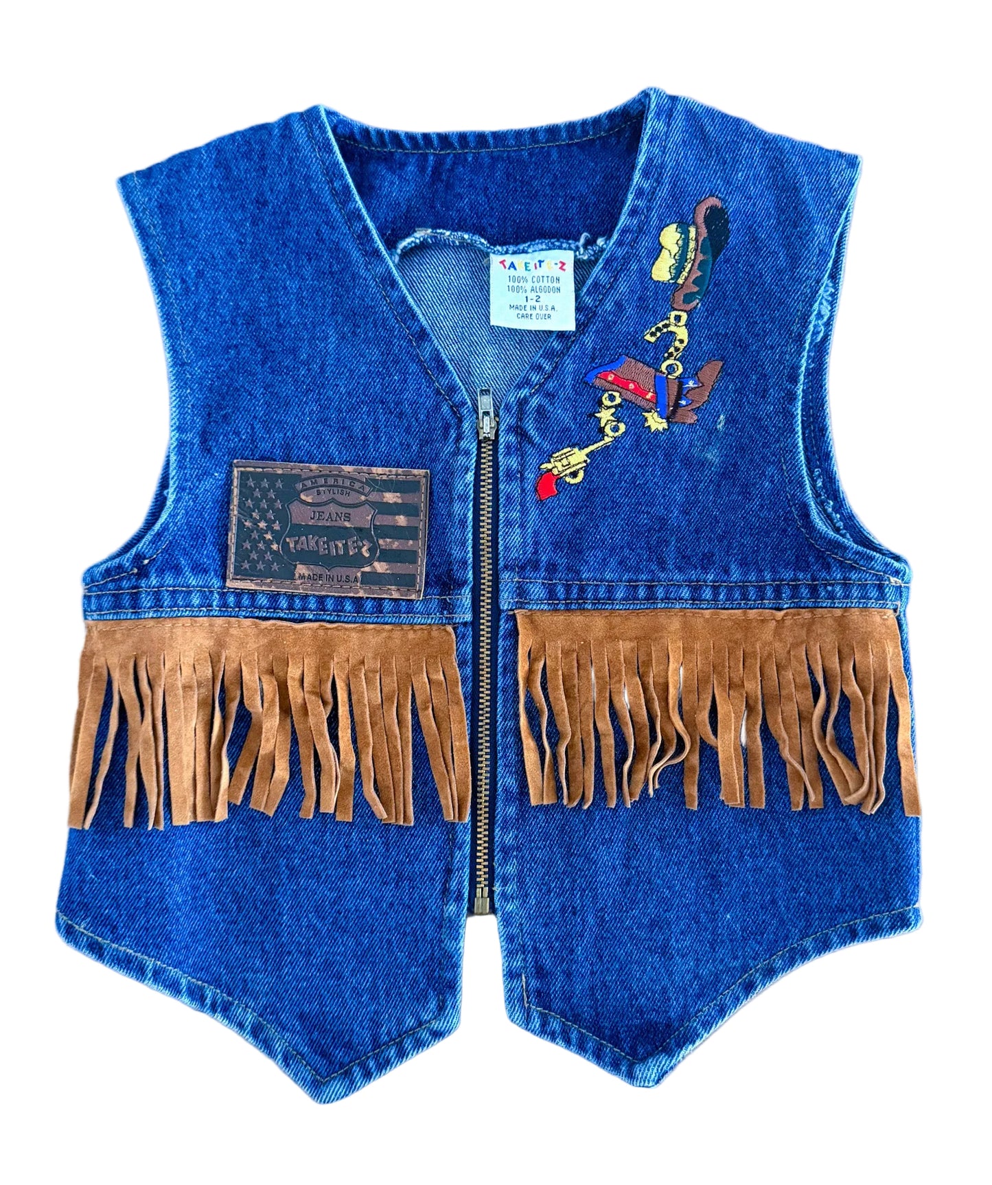 Vintage Kids Western Denim Fringe Vest – Size 1–2 Years
