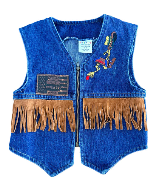 Vintage Kids Western Denim Fringe Vest – Size 1–2 Years