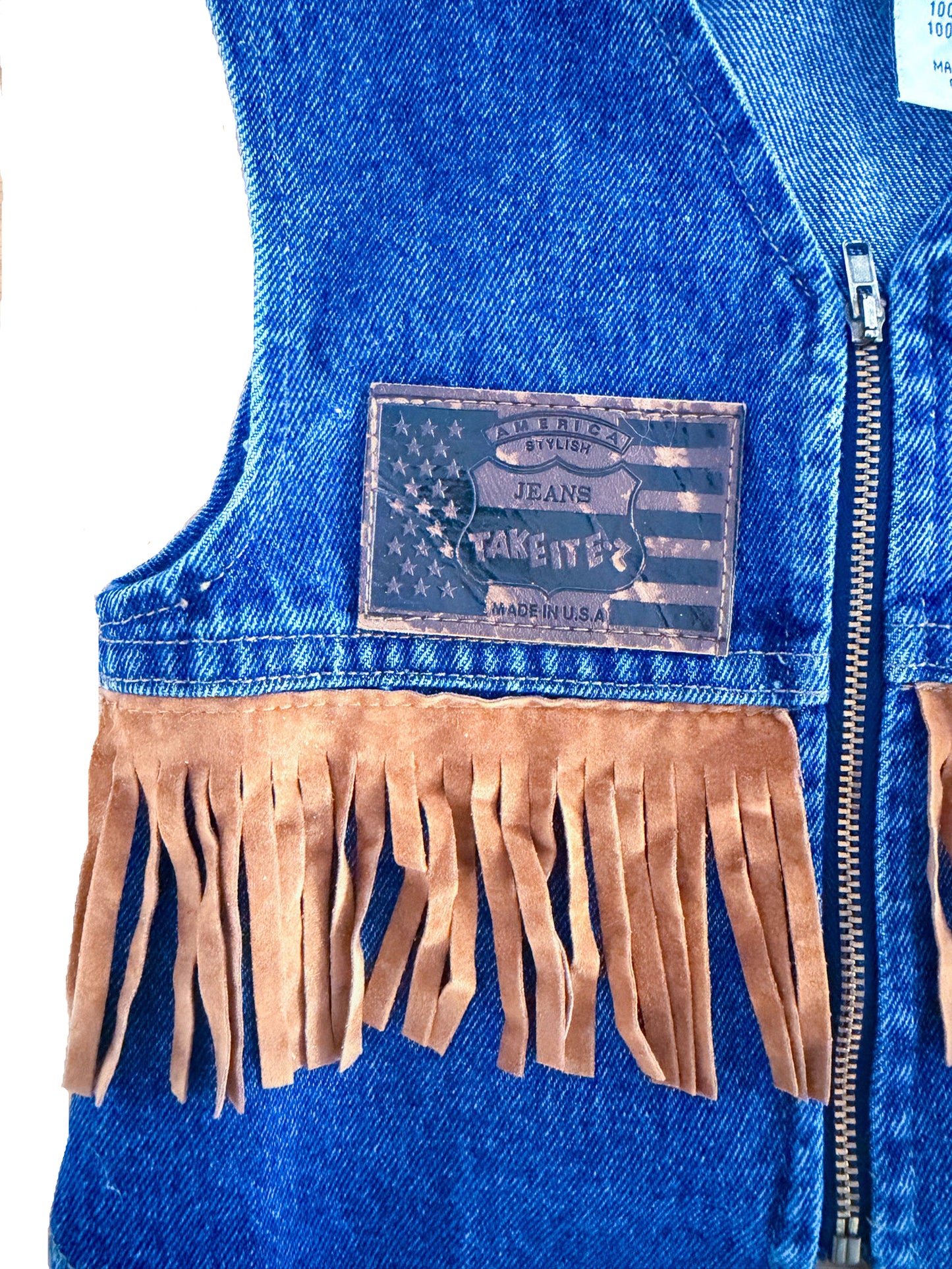 Vintage Kids Western Denim Fringe Vest – Size 1–2 Years