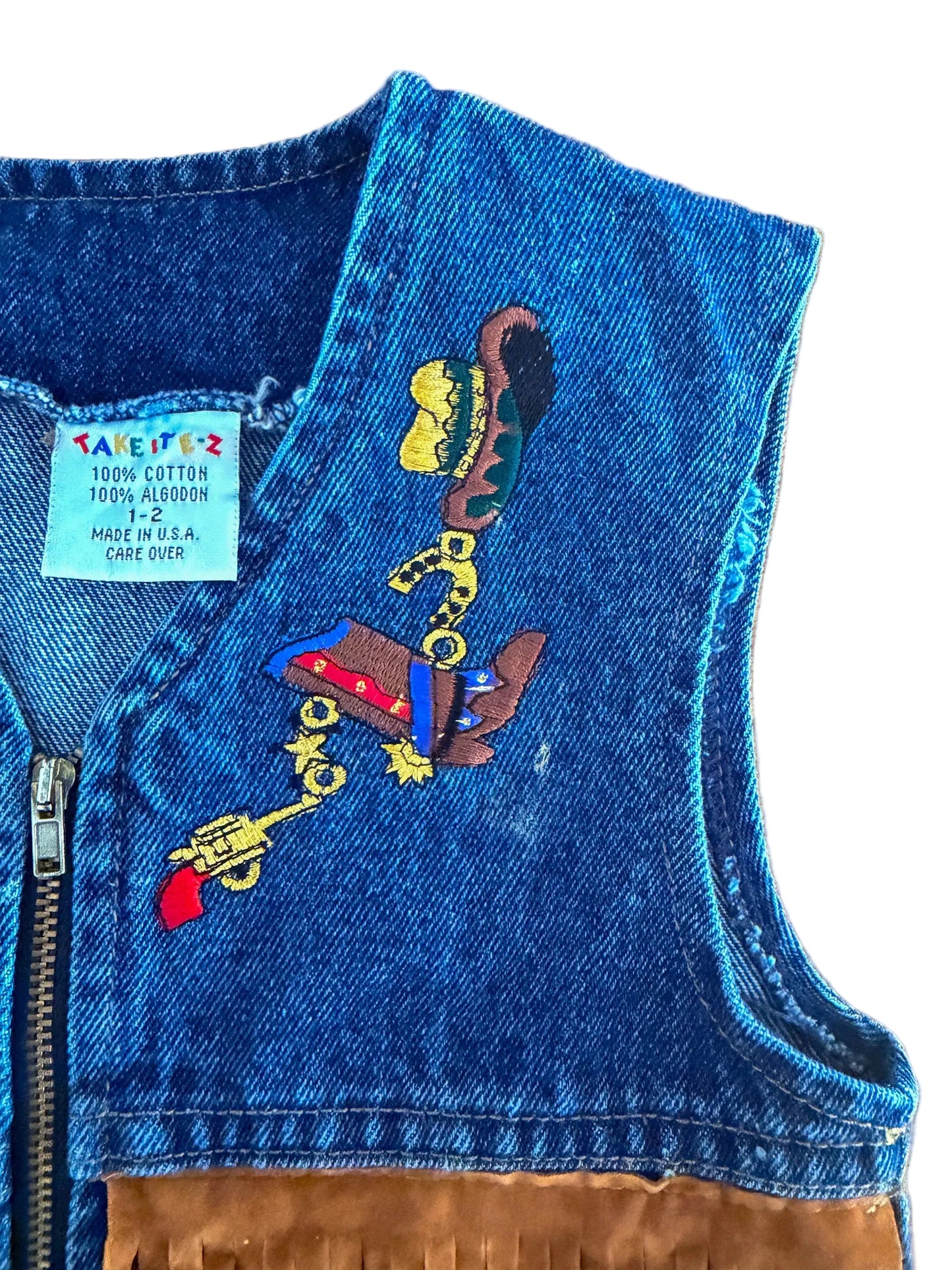 Vintage Kids Western Denim Fringe Vest – Size 1–2 Years