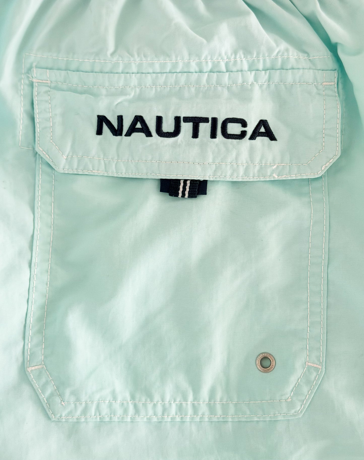 Vintage Nautica Aqua Swim Embroidered Logo Beach Shorts – Medium
