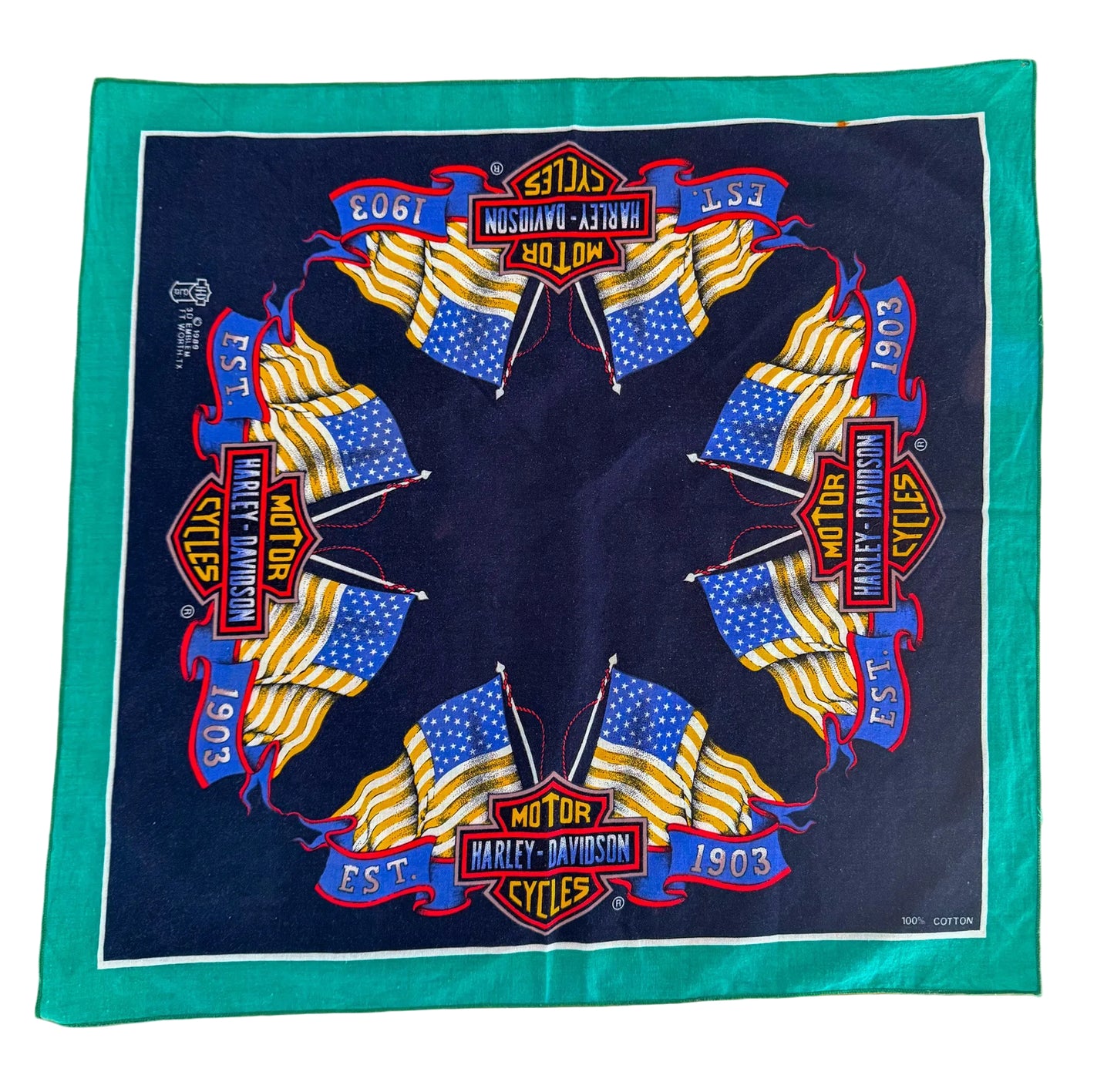 Vintage Harley-Davidson 1989 Flag Logo Bandana Scarf – USA Made