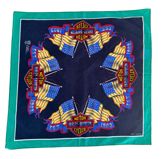Vintage Harley-Davidson 1989 Flag Logo Bandana Scarf – USA Made