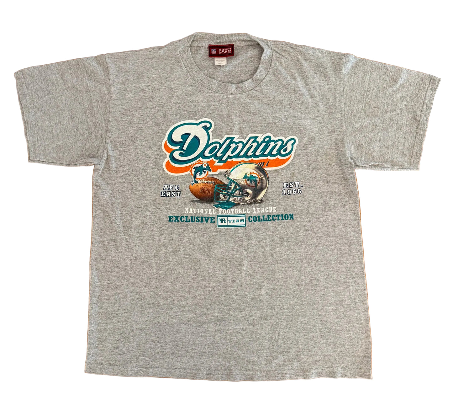 Vintage Miami Dolphins NFL Graphic on Grey Cotton T-Shirt – Large