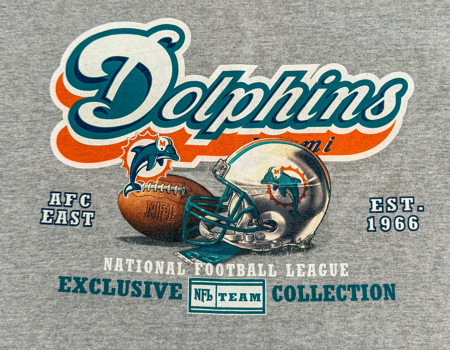 Vintage Miami Dolphins NFL Graphic on Grey Cotton T-Shirt – Large