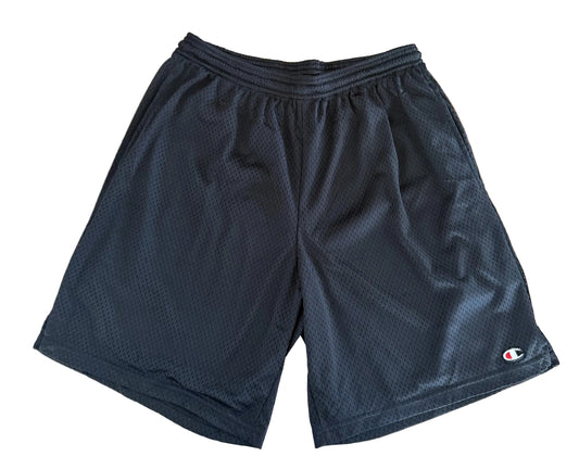 Vintage Champion Black Mesh Embroidered Logo 90s/Y2K Sportswear Athletic Shorts Size Large