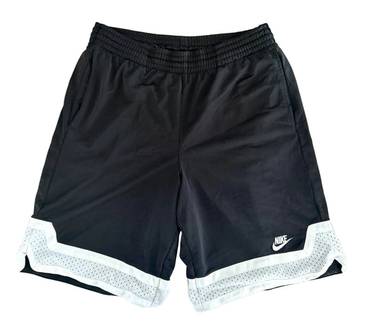 Vintage Nike Black With Grey Mesh Panel Embroidered Athletic Shorts Size Medium