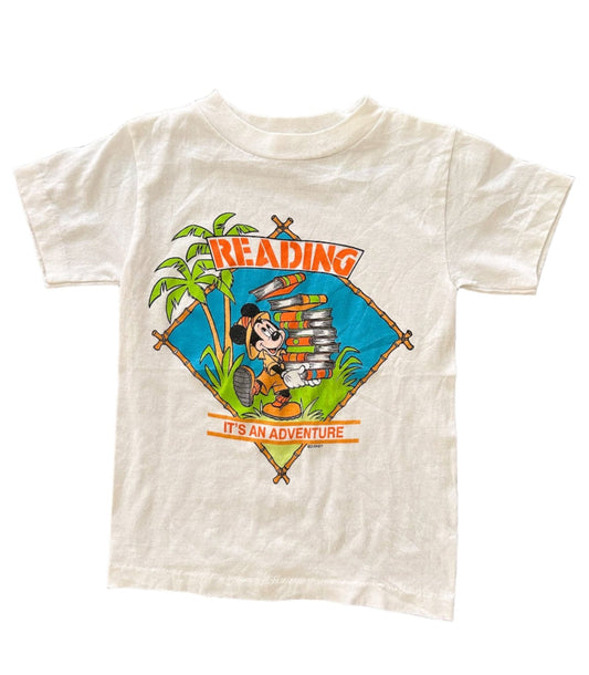 Vintage 1990s Mickey Mouse Reading Is An Adventure Single Stitch T-shirt 2-3 Years