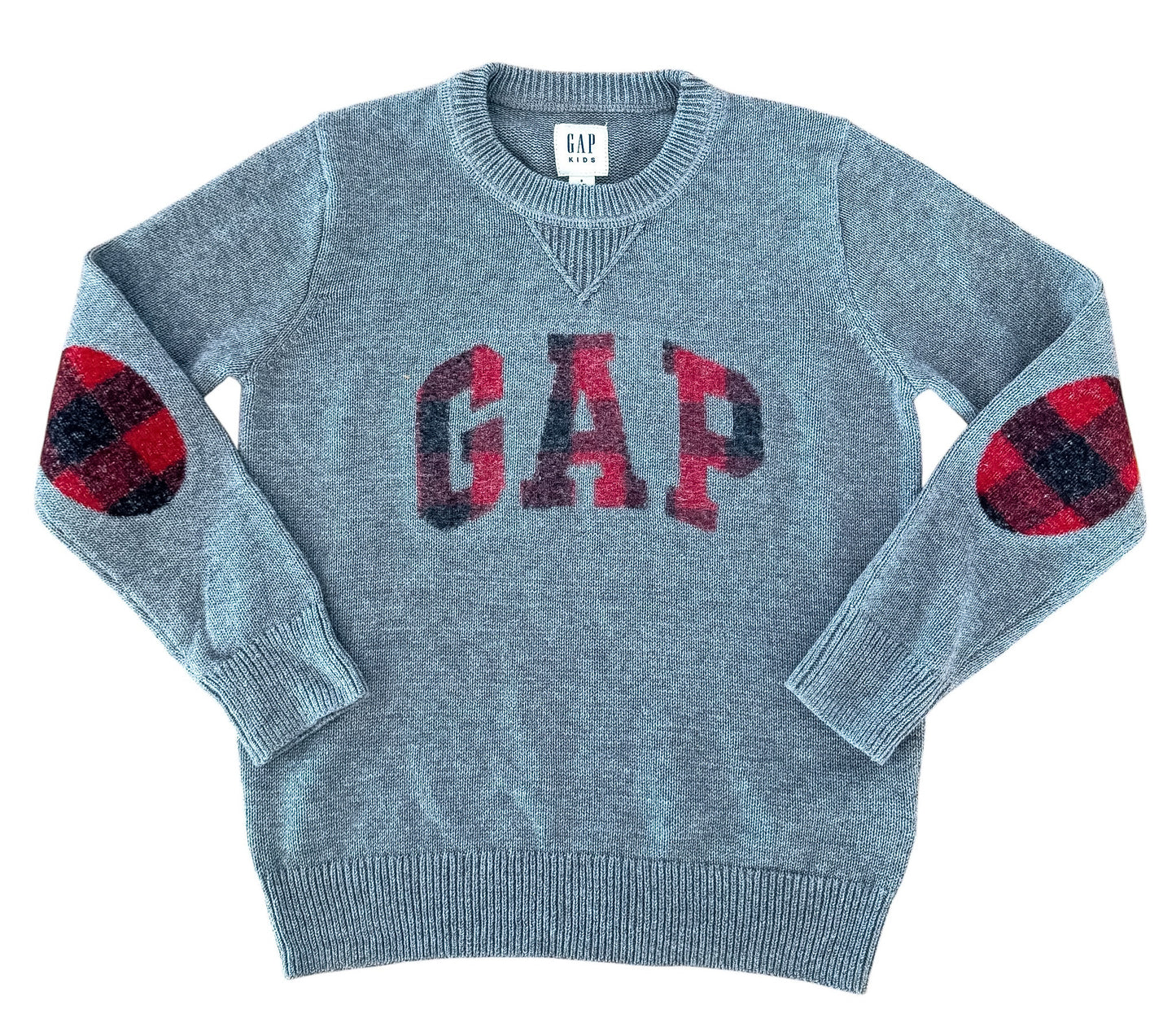 GAP Kids Buffalo Plaid Logo Cotton Knit Jumper, 6–7 Years