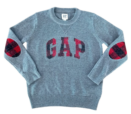 GAP Kids Buffalo Plaid Logo Cotton Knit Jumper, 6–7 Years
