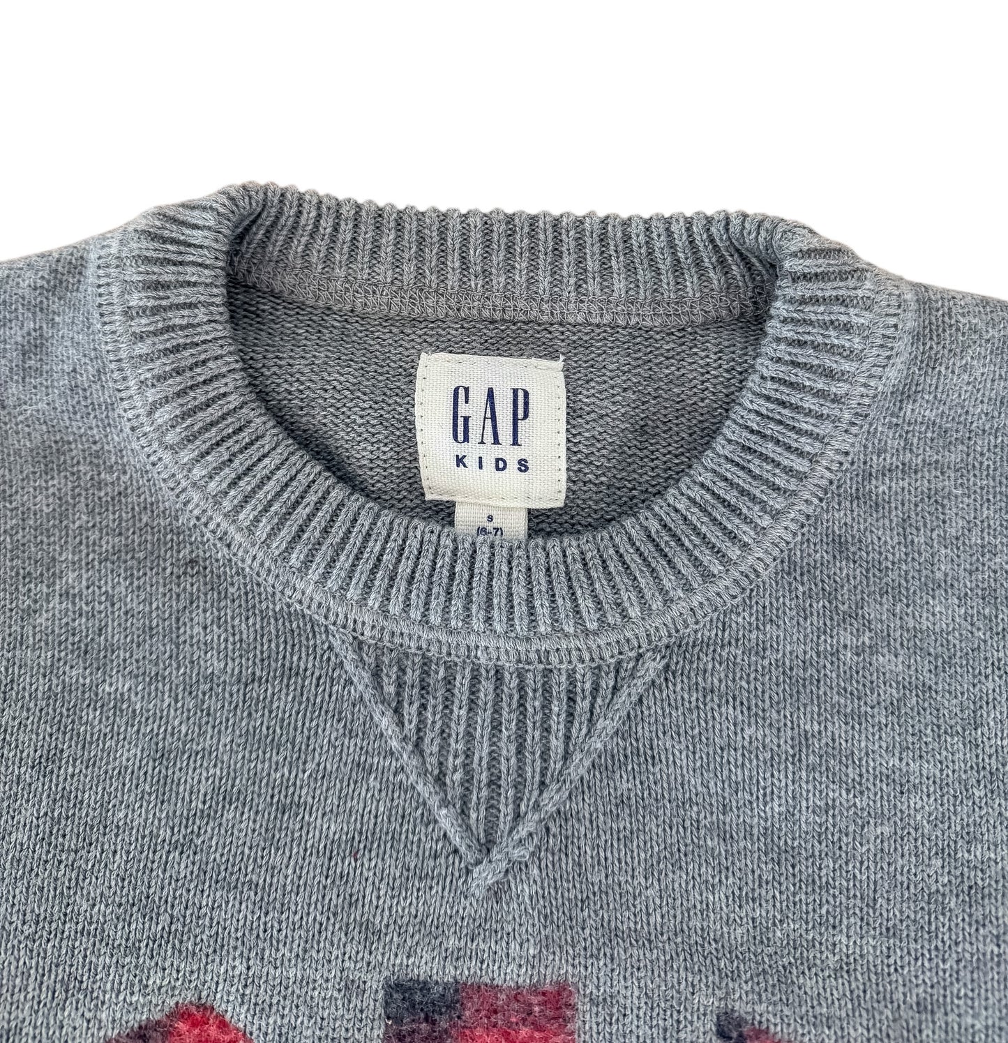 GAP Kids Buffalo Plaid Logo Cotton Knit Jumper, 6–7 Years