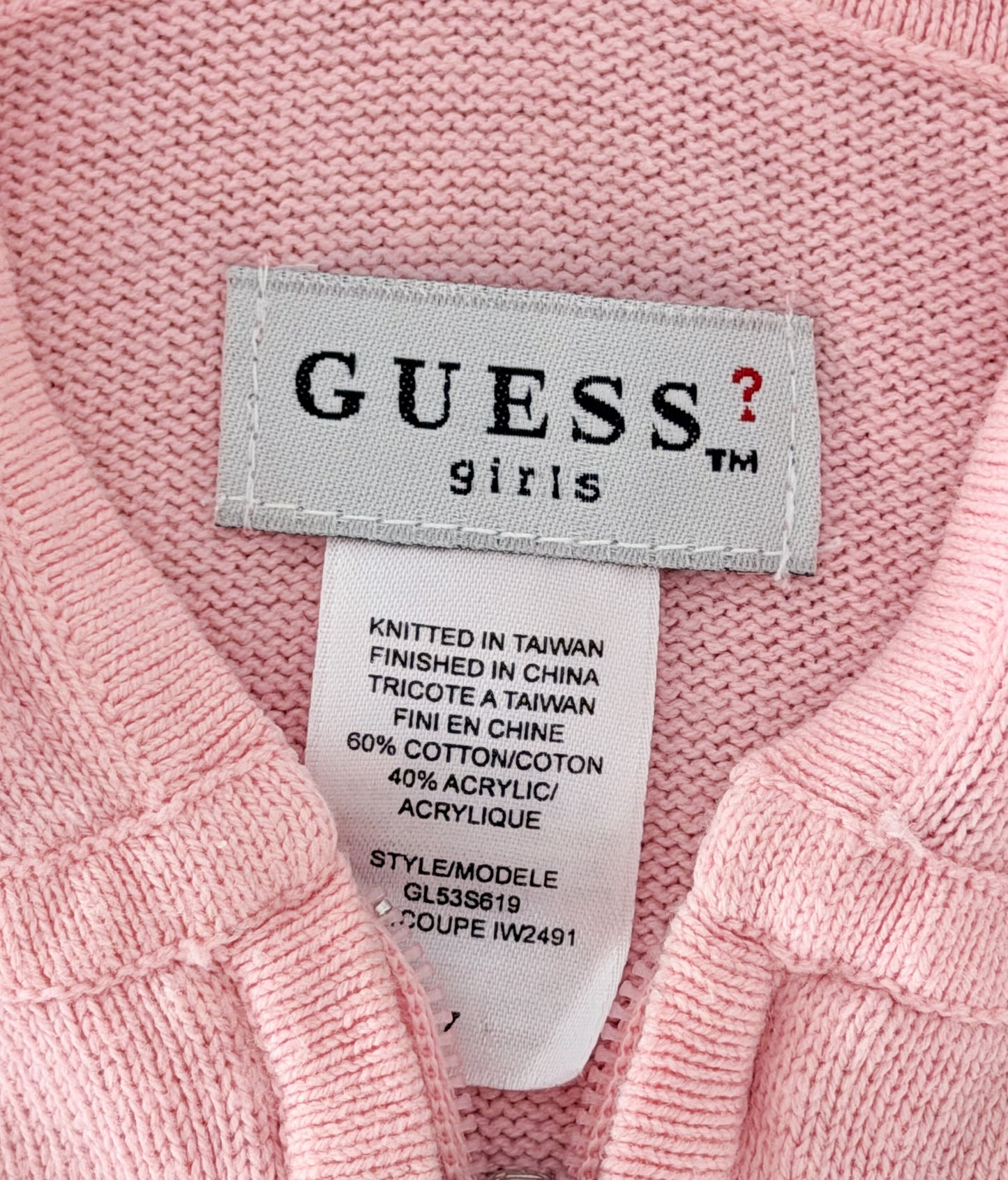 Guess Girls Pink Varsity Zip Hoodie Kids size 7