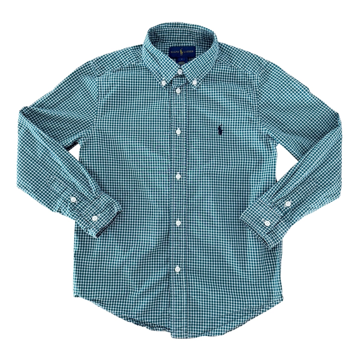 Kids Ralph Lauren Green Gingham Long Sleeve Shirt, 7 Years