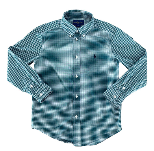 Kids Ralph Lauren Green Gingham Long Sleeve Shirt, 7 Years