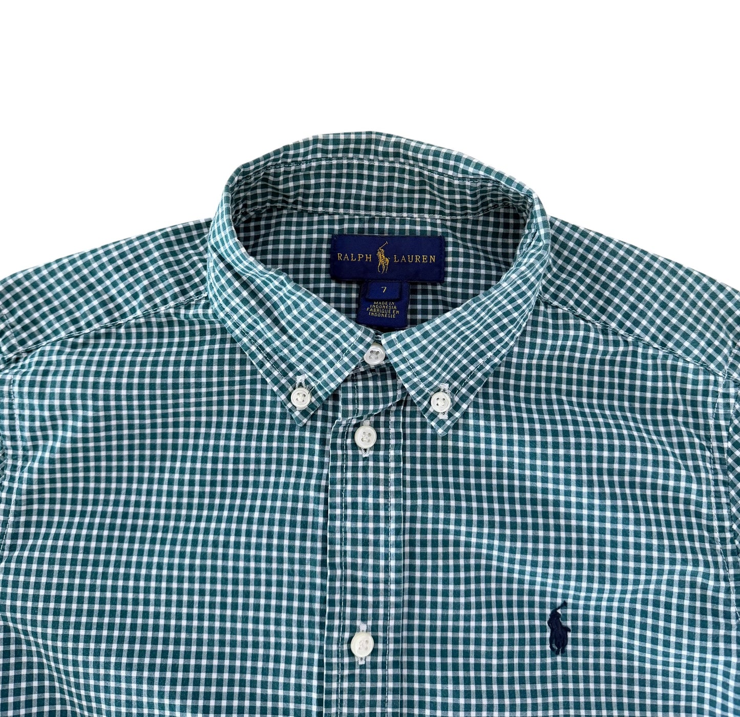 Kids Ralph Lauren Green Gingham Long Sleeve Shirt, 7 Years