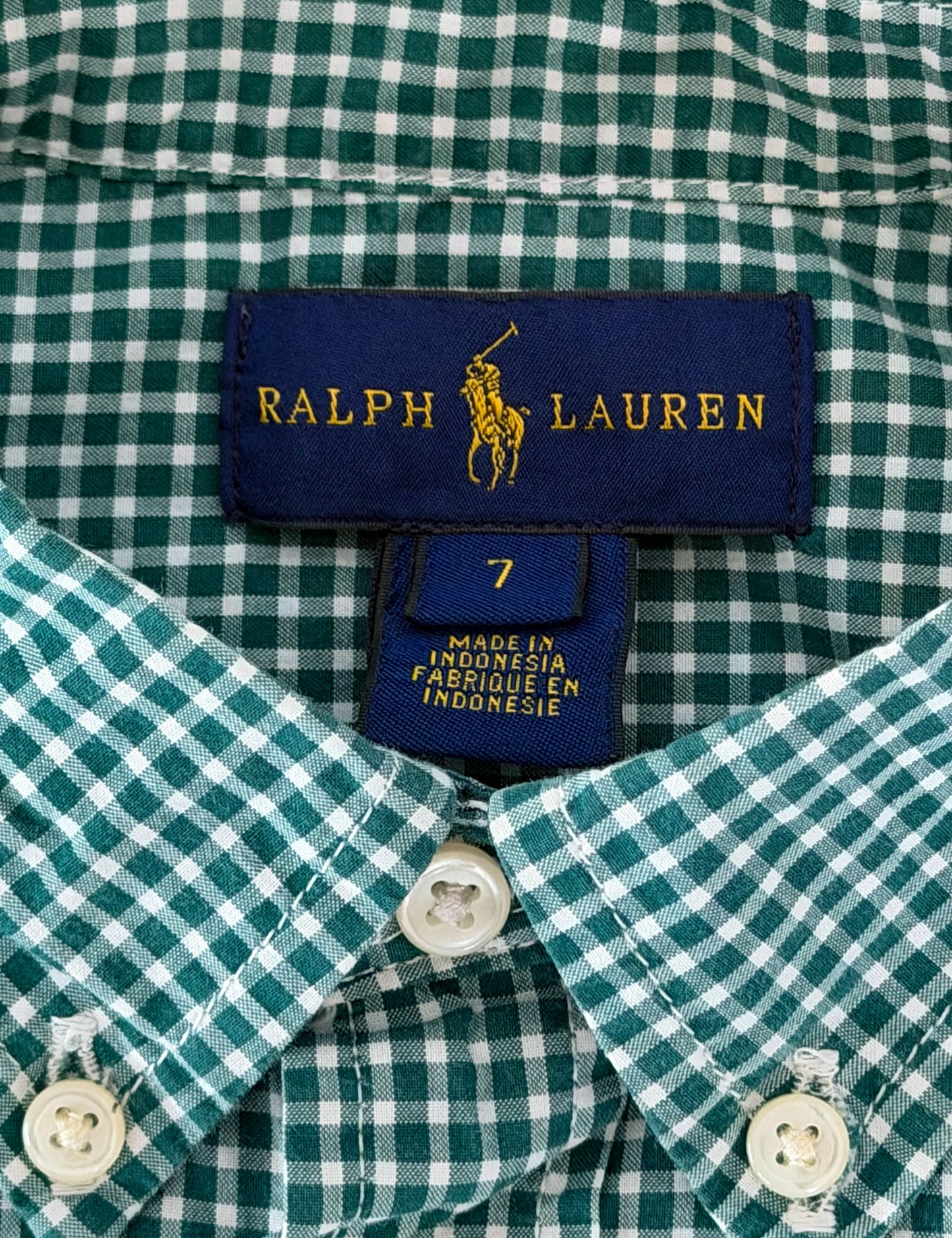 Kids Ralph Lauren Green Gingham Long Sleeve Shirt, 7 Years