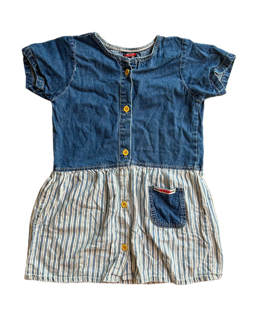 Vintage 1990s Kids Denim and Hickory Stripe Dress 6 Years