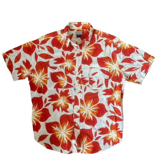 Vintage Hawaiian Print Cotton Short Sleeve Shirt Large