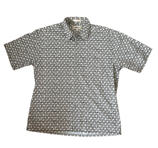 Vintage Geometric Print Cotton Short Sleeve Shirt