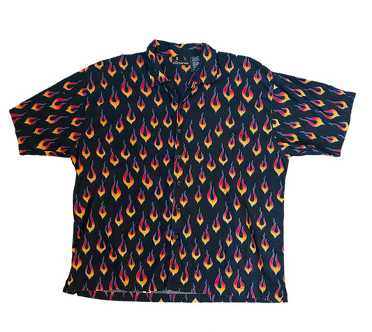 Vintage 90s Flame Print Short Sleeve Shirt XXL