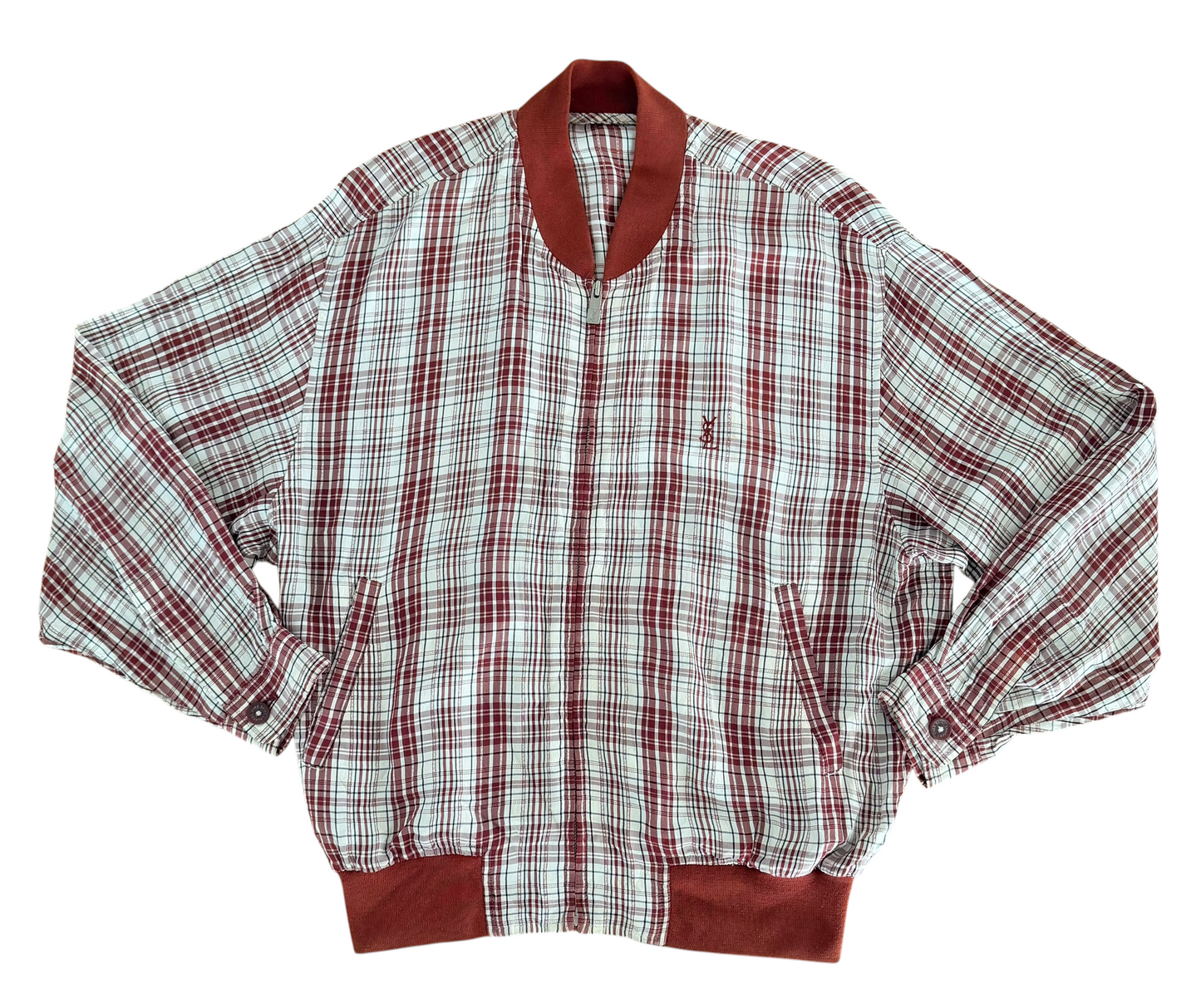 Late 1980s–1990s Yves Saint Laurent Plaid Harrington Jacket Men's XL