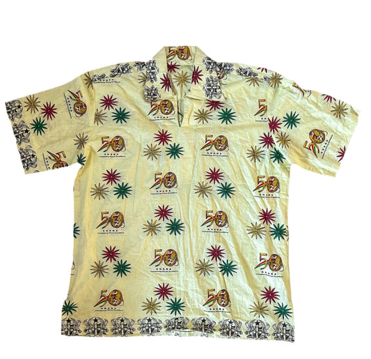 Vintage Afro Beat Pattern Cotton Short Sleeve Shirt XL