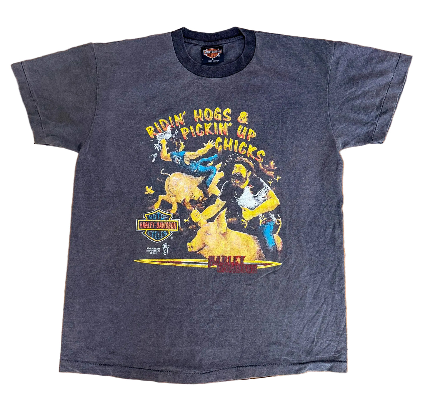 Vintage 1989 Harley-Davidson “Ridin’ Hogs & Pickin’ Up Chicks” Single Stitch T-Shirt – Large