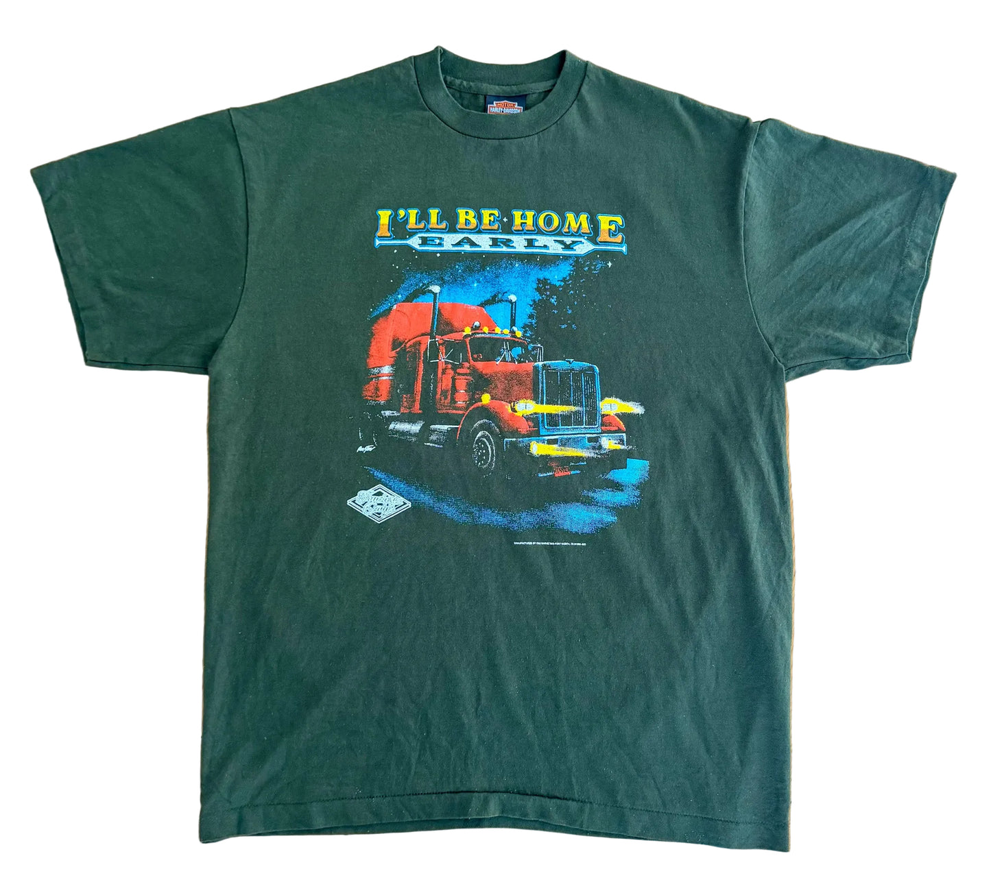Vintage Harley Davidson “I’ll Be Home Early” Single Stitch Eagle Truck Print T-Shirt XL