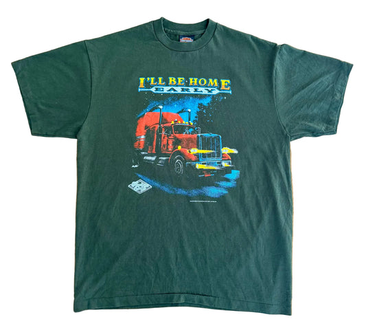 Vintage Harley Davidson “I’ll Be Home Early” Single Stitch Eagle Truck Print T-Shirt XL