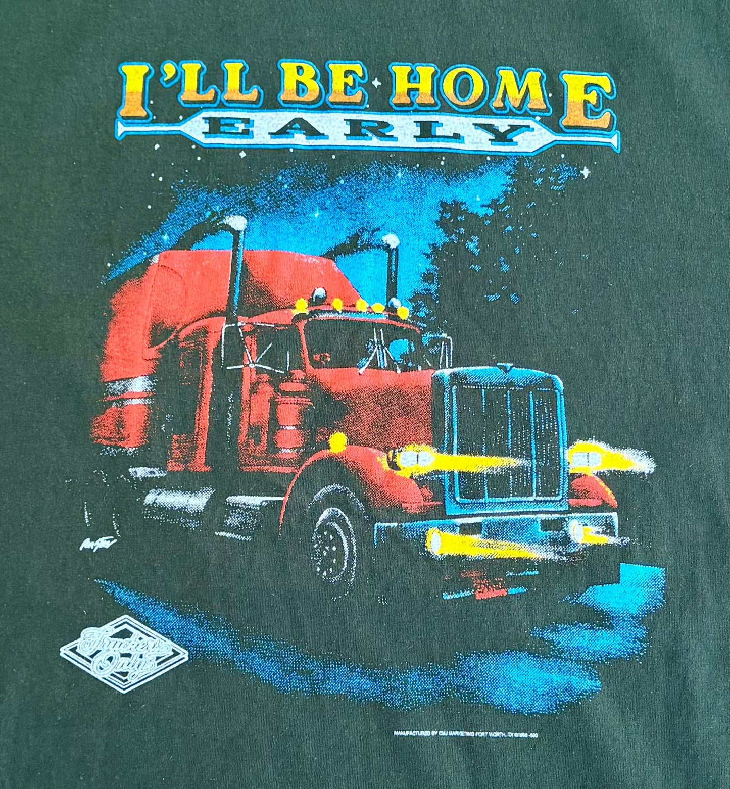 Vintage Harley Davidson “I’ll Be Home Early” Single Stitch Eagle Truck Print T-Shirt XL