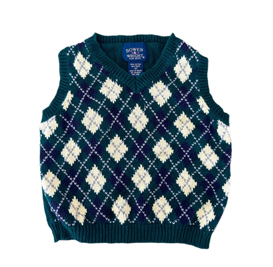 Vintage Kids Cotton Knit Argyle Pattern Tank 3 Years