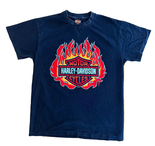 Vintage Harley Davidson Flaming Bar & Shield Single Stitch T-Shirt Large