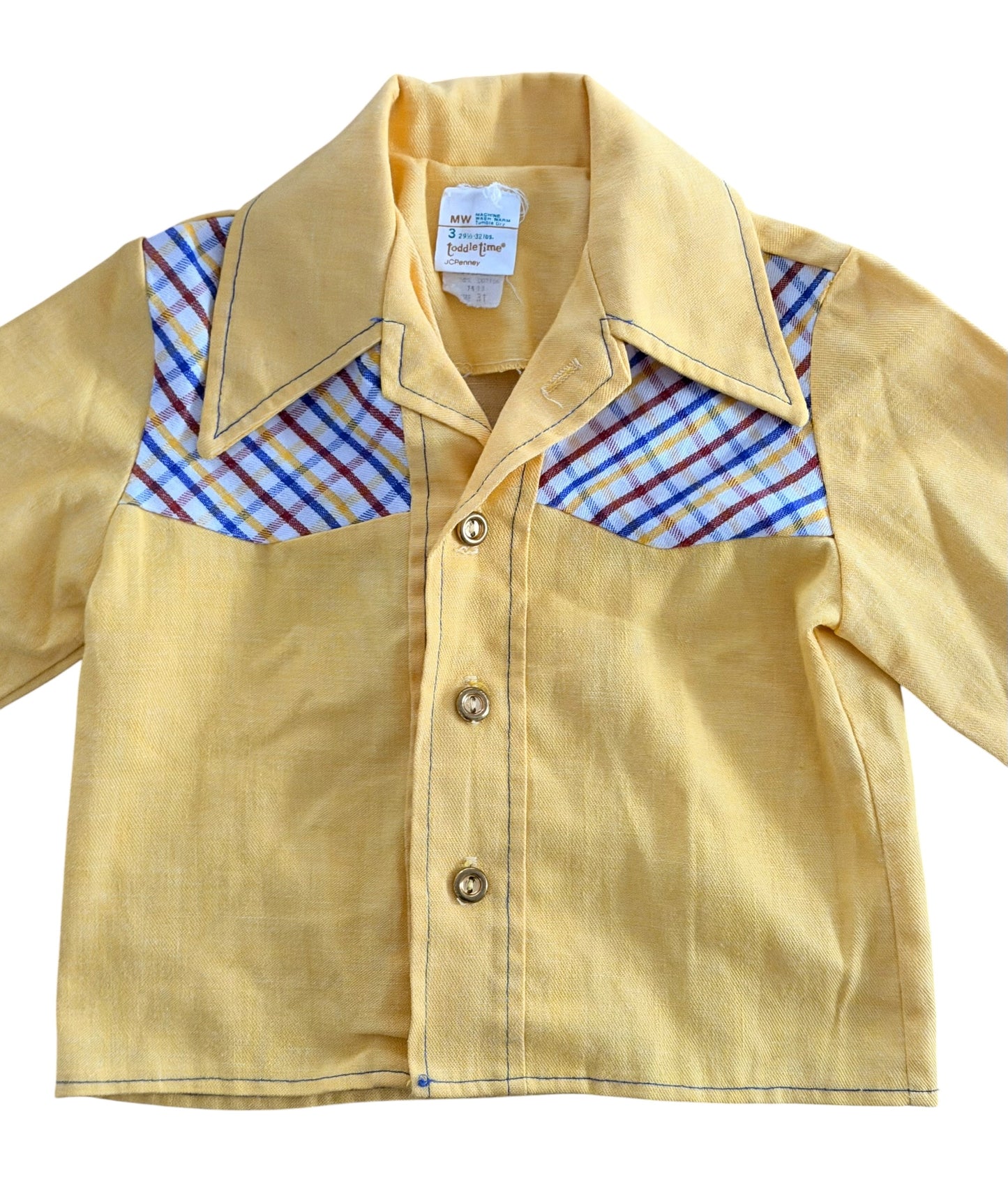 Vintage 1970s Toddletime JCPenney Plaid Panel Kids Shirt 3 Years