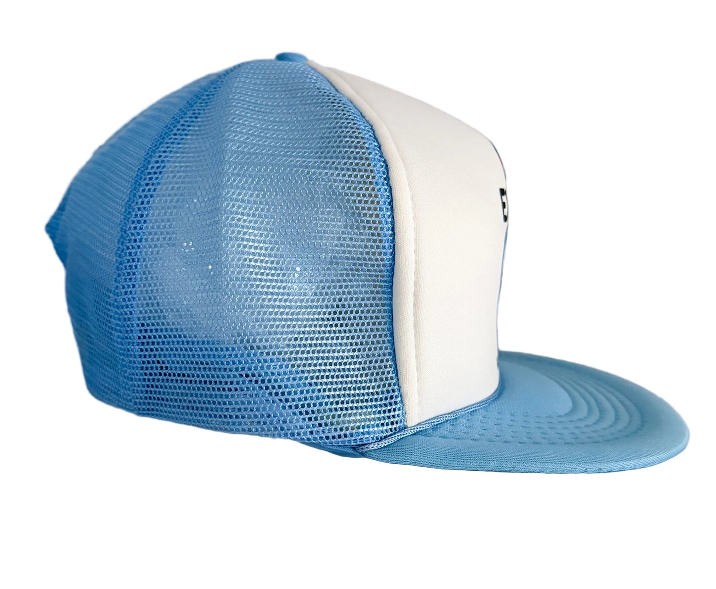 1986 Vancouver Expo Official Souvenir Blue & White Mesh Snapback Trucker Cap
