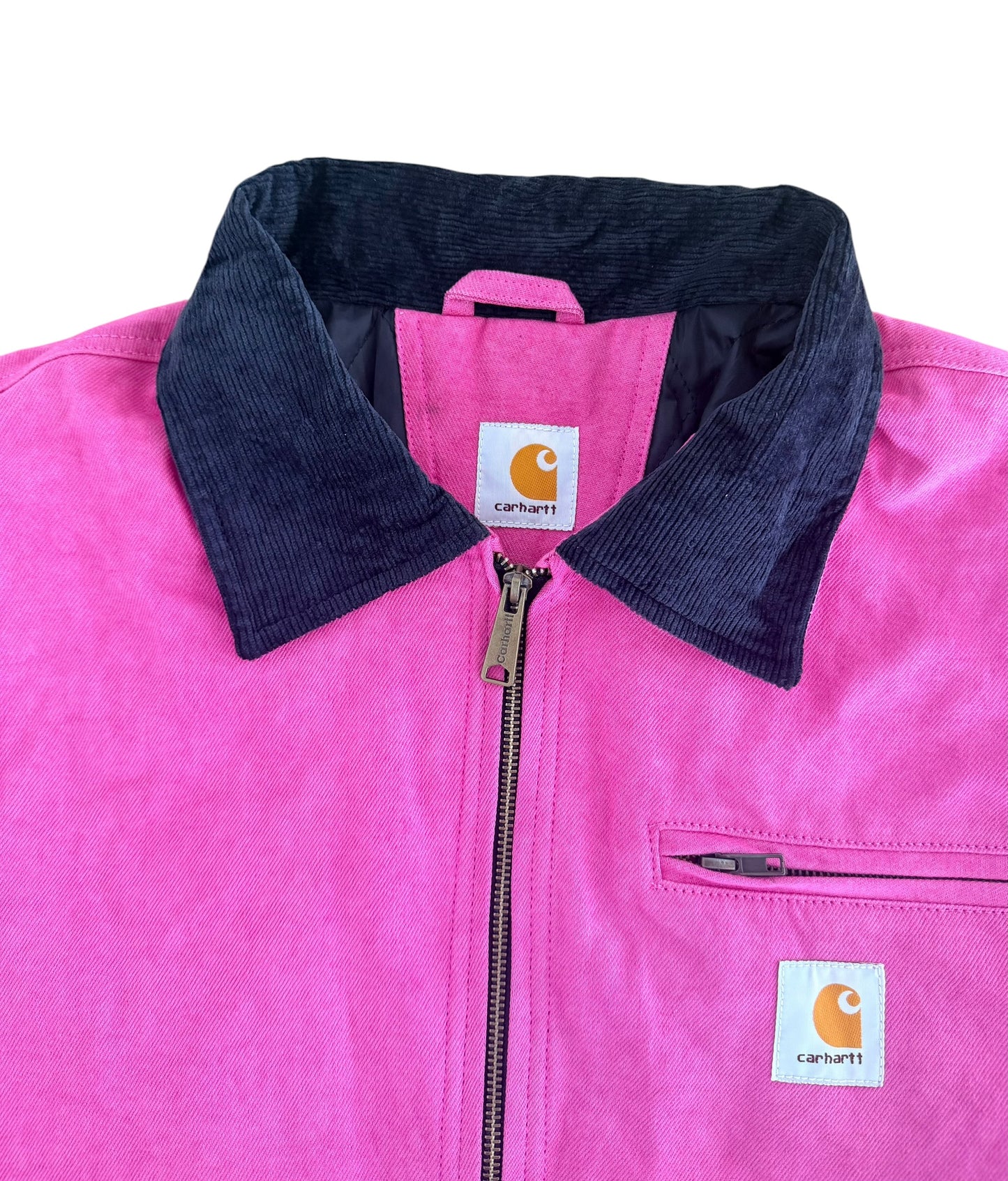Carhartt Pink Detroit Jacket Black Corduroy Collar, XL