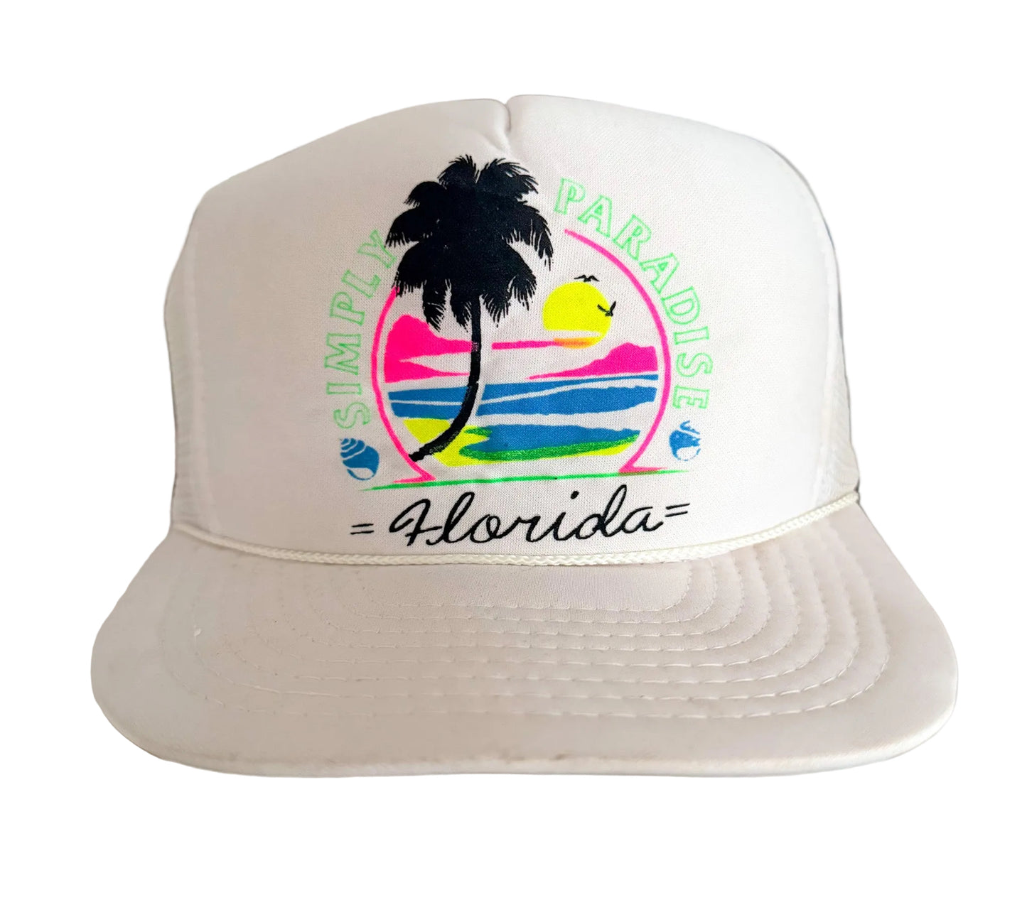 Vintage 90's Simply Paradise Florida White Mesh Rope Snapback Cap