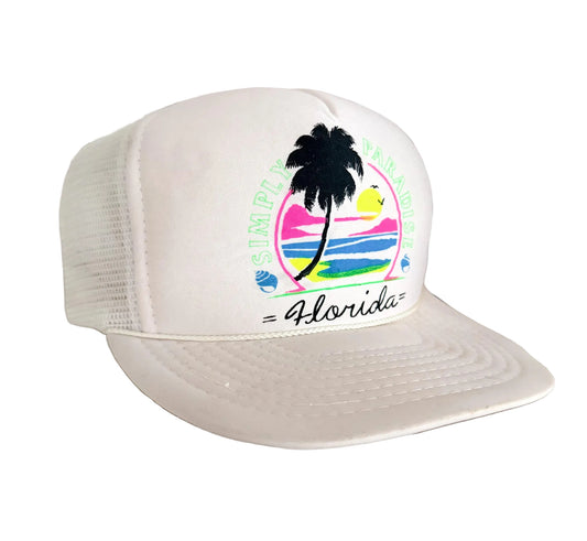 Vintage 90's Simply Paradise Florida White Mesh Rope Snapback Cap