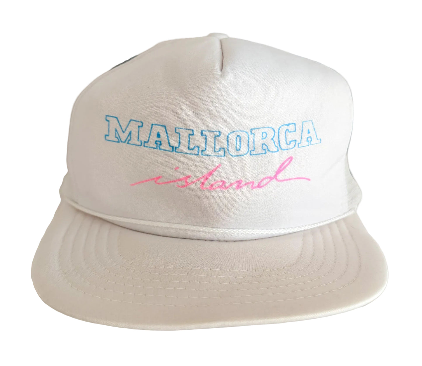 Vintage 80s White Mesh Mallorca Island Euro Snapback Cap