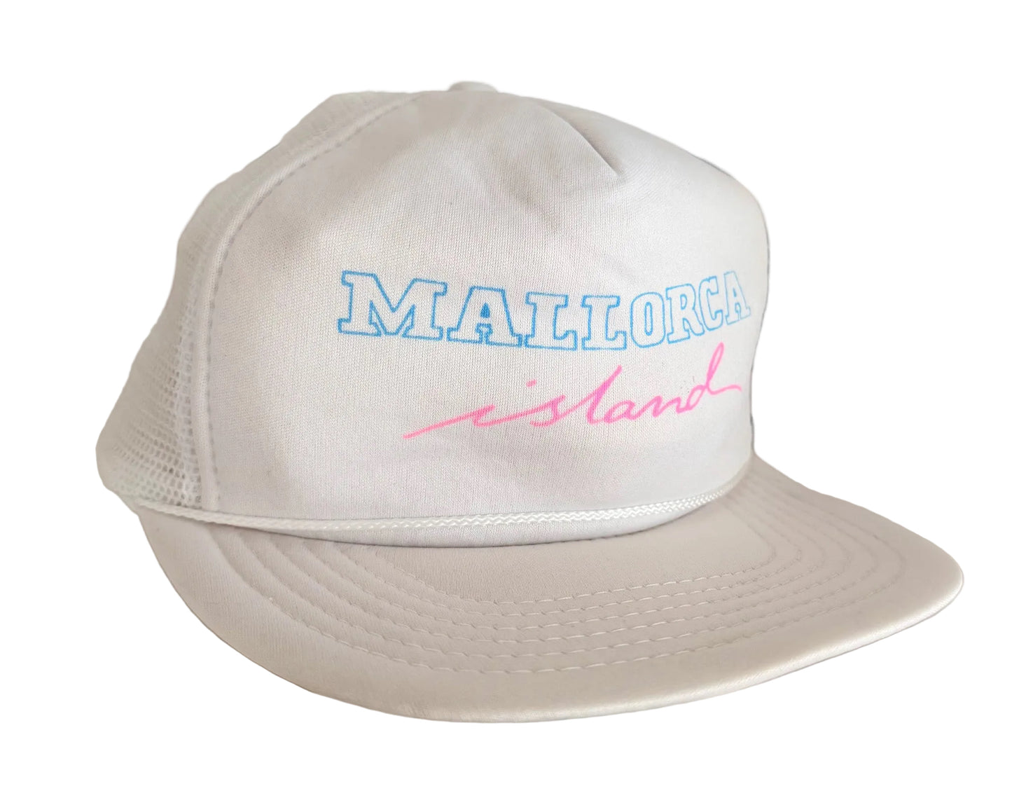Vintage 80s White Mesh Mallorca Island Euro Snapback Cap