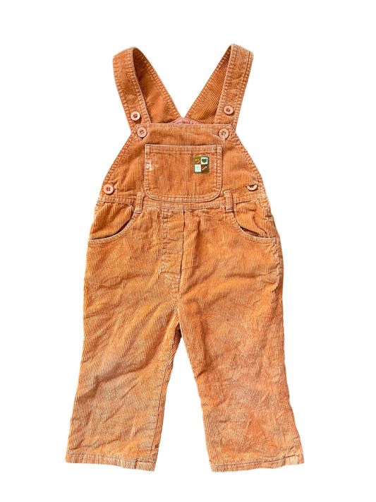 Vintage 90s Kids Orange Corduroy Overalls 18 Months