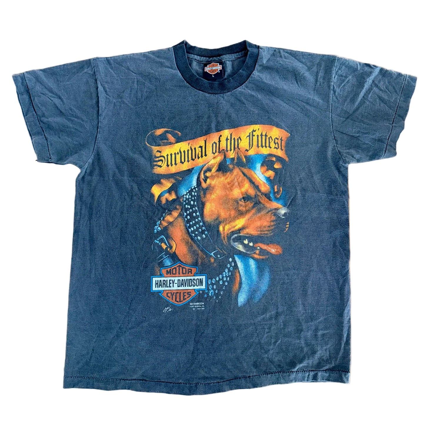 Vintage 1991 Harley Davidson “Survival of the Fittest” 3D Emblem Single Stitch T-Shirt Large