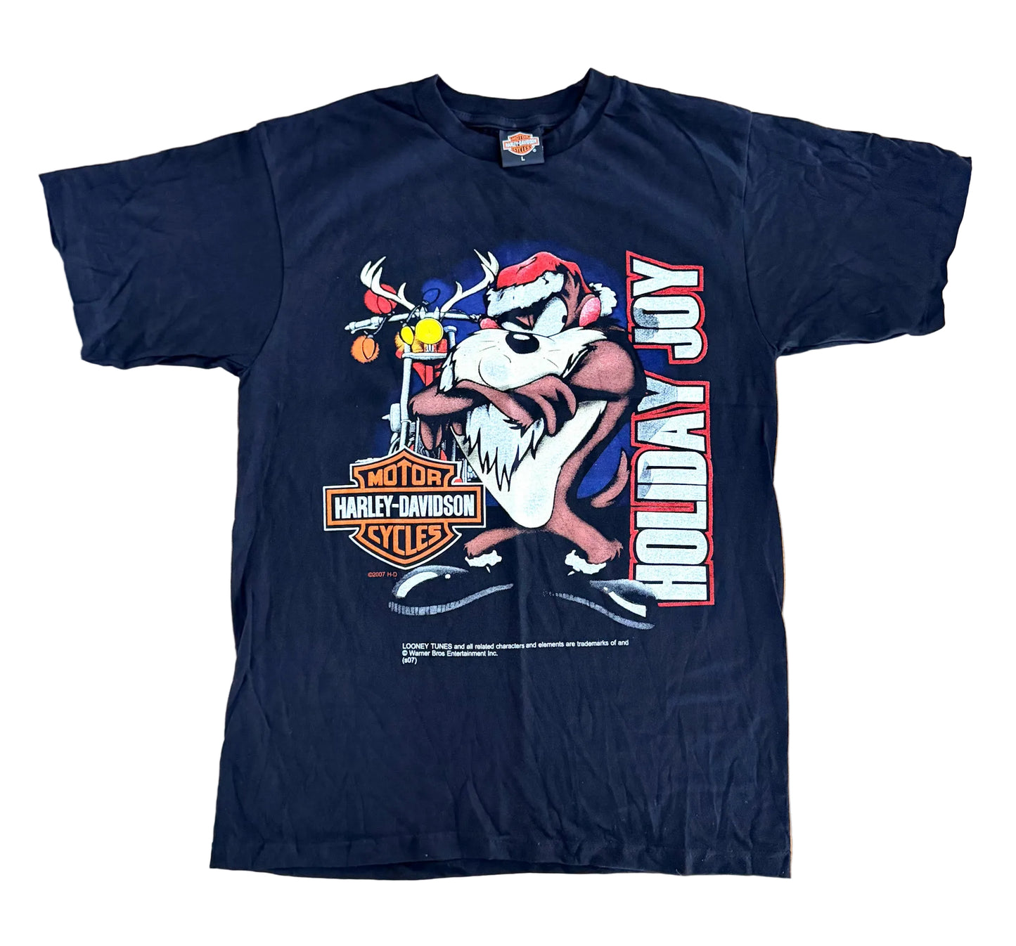 Vintage 2007 Harley Davidson Looney Tunes Tasmanian Devil “Holiday Joy” Single Stitch T-Shirt Size Large