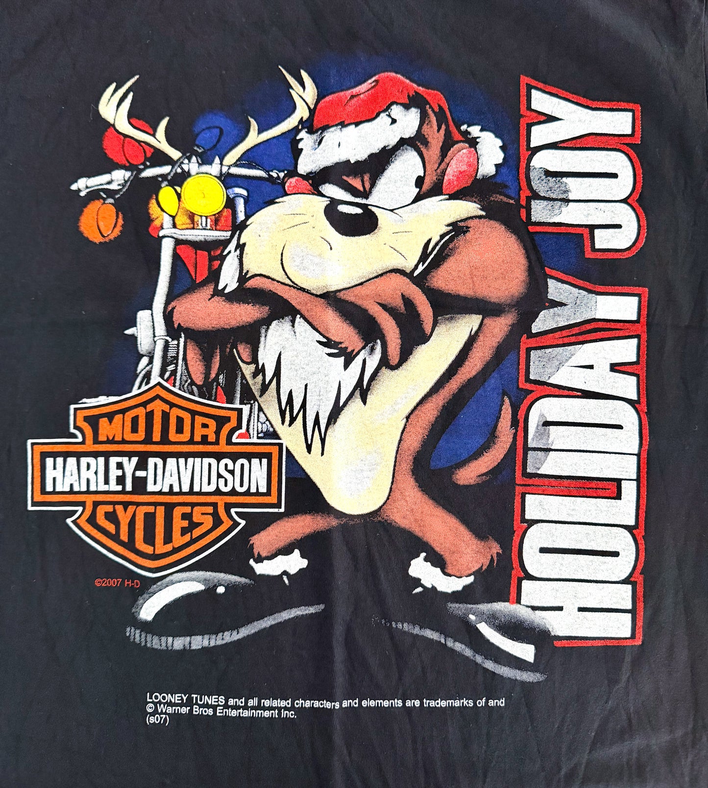 Vintage 2007 Harley Davidson Looney Tunes Tasmanian Devil “Holiday Joy” Single Stitch T-Shirt Size Large