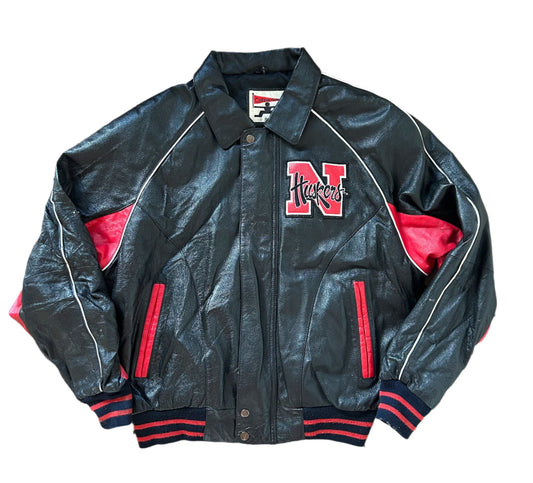 Vintage 90s Nebraska Red And Black Leather Varsity Jacket Large